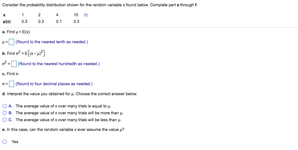 Solved Consider the probability distribution shown for the | Chegg.com