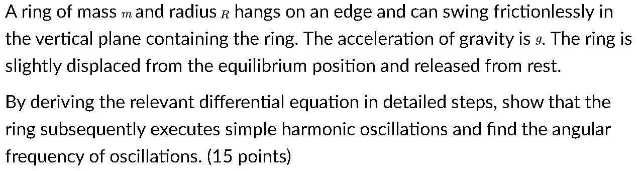 Solved A ring of mass m and radius R hangs on an edge and | Chegg.com