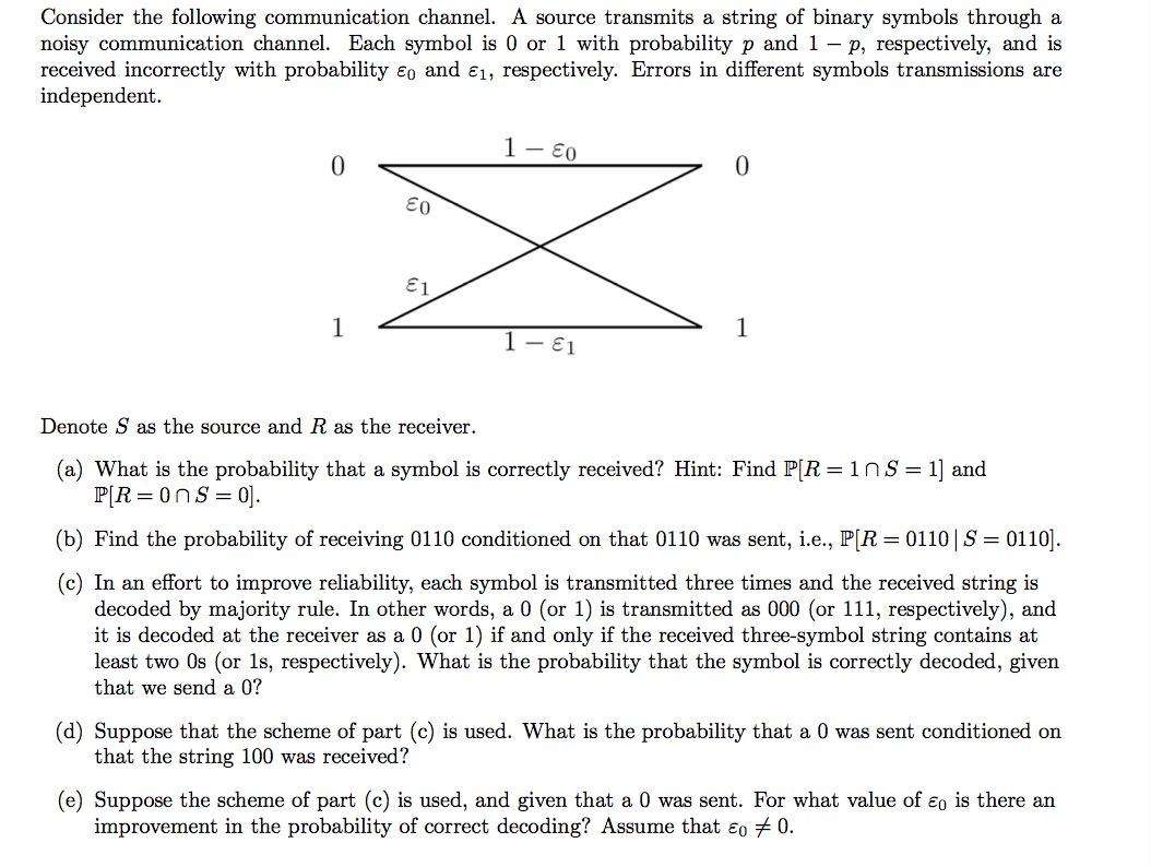 Solved Consider The Following Communication Channel. A | Chegg.com