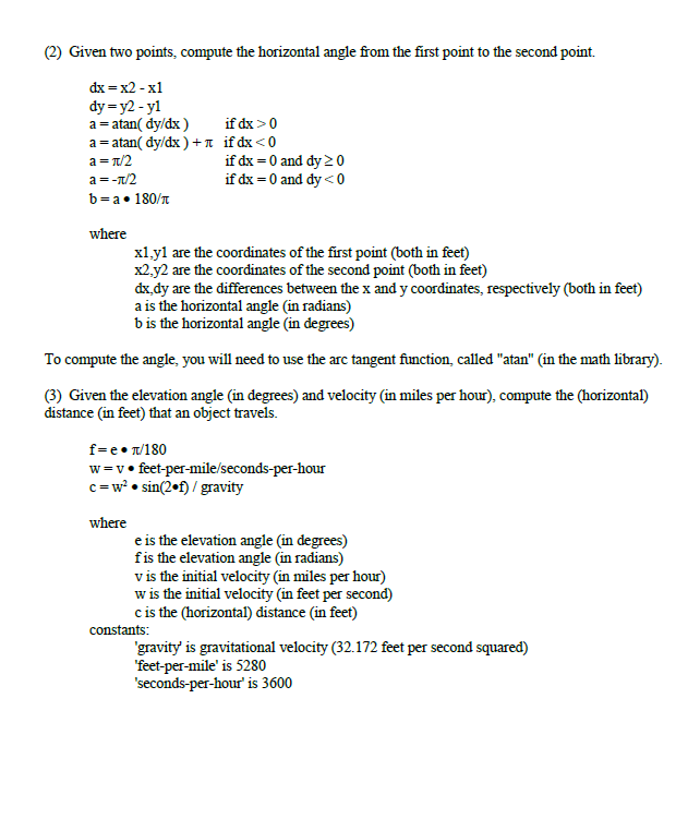 Solved (2) Given two points, compute the horizontal angle | Chegg.com