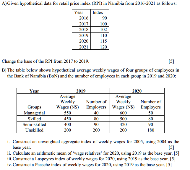 Solved Change the base of the RPI from 2017 to 2019. B) The | Chegg.com