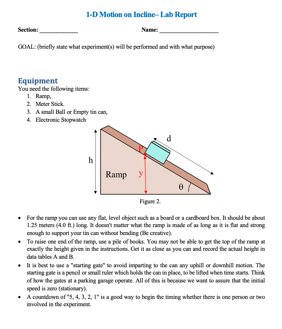 incline experiment equation