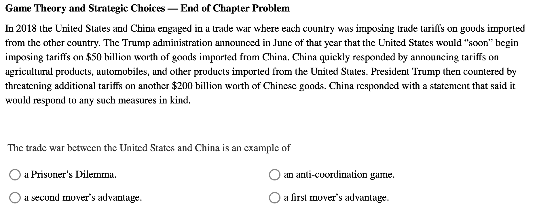 Solved Game Theory and Strategic Choices — End of Chapter | Chegg.com
