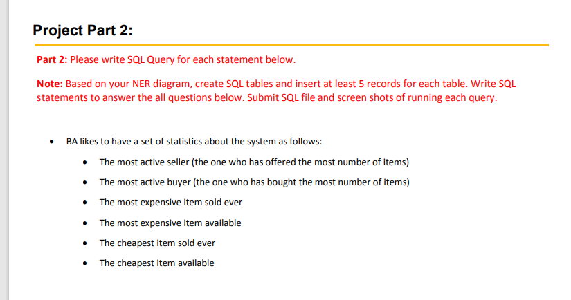 Part 2: Please write SQL Query for each statement | Chegg.com