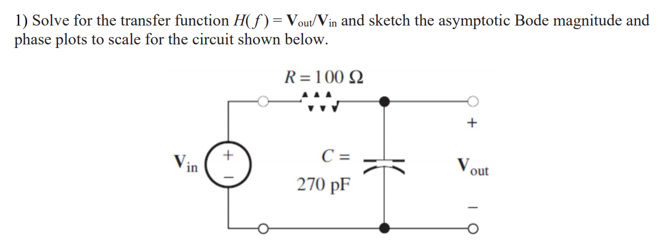 Solved 1) Solve For The Transfer Function H(f) = Vout Vin 