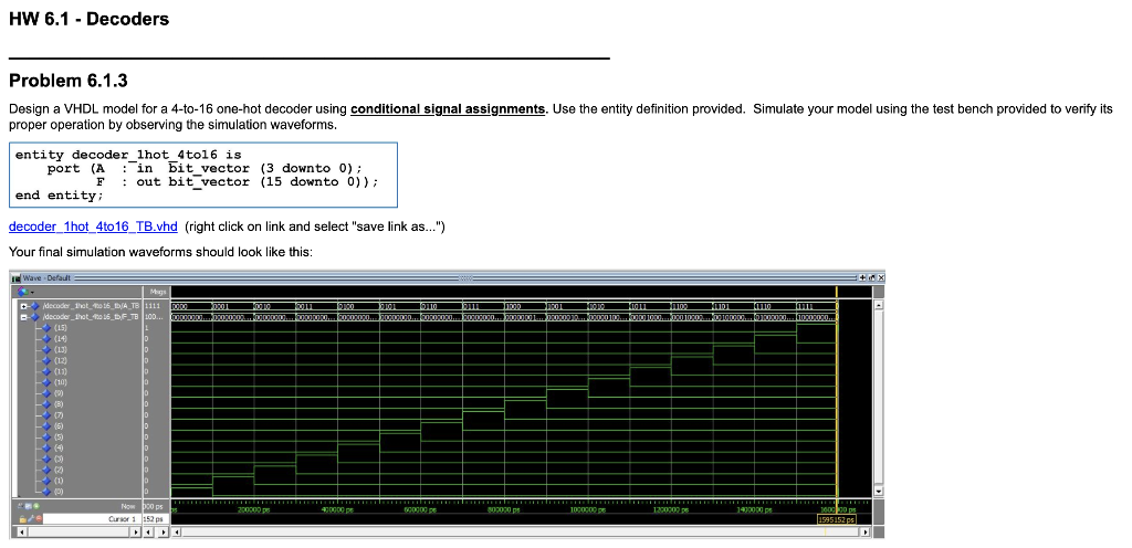 Solved HW 6.1 - Decoders Problem 6.1.3 Design a VHDL model | Chegg.com