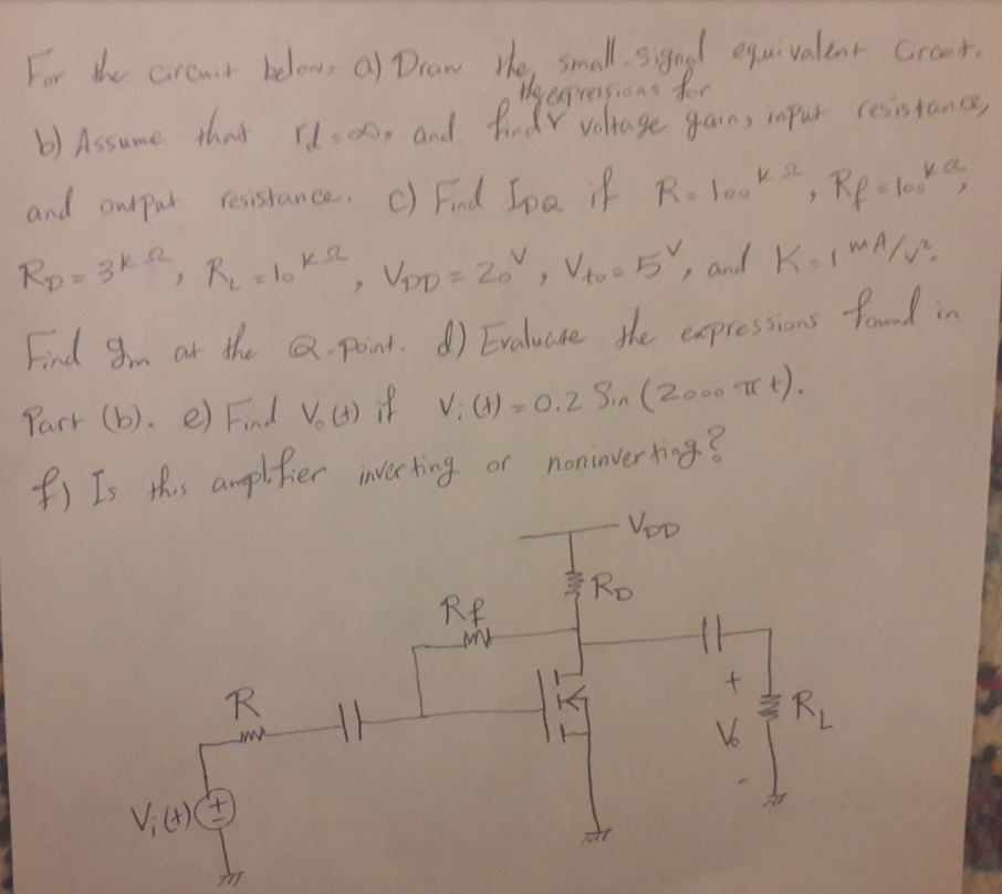 Solved For The Circuit Below, A) Draw The Small Signal | Chegg.com