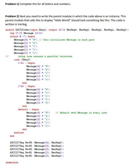 Solved Please help me create Verilog code so that word HELLO | Chegg.com