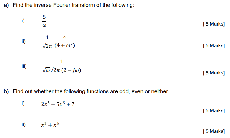 Solved a) Find the inverse Fourier transform of the | Chegg.com