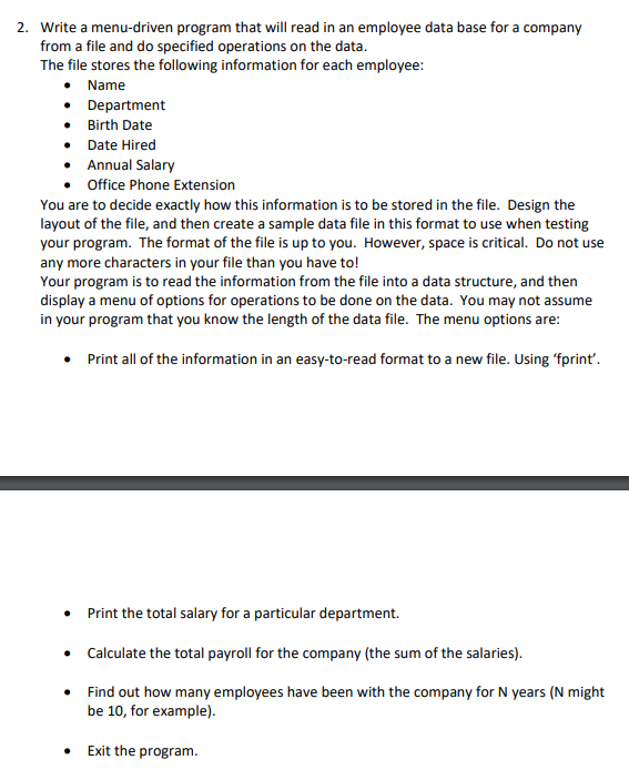 Solved 2. Write a menu-driven program that will read in an | Chegg.com