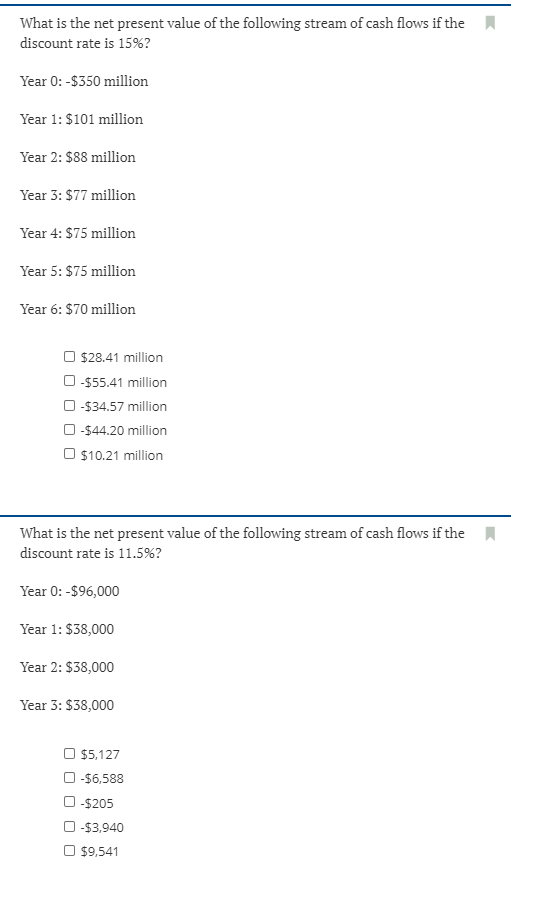 Solved What is the net present value of the following stream | Chegg.com