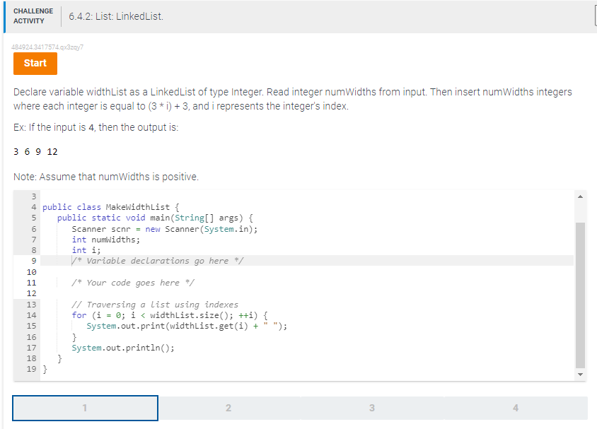 Solved 484924.3417574.qx3zqy7 Declare variable widthList as | Chegg.com