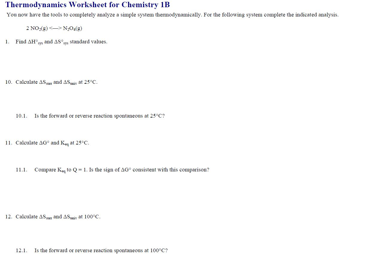 Chemistry 1B - Thermodynamics And Equilibrium General | Chegg.com