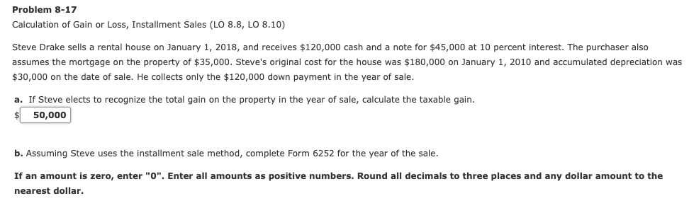 Solved Problem 8-17 Calculation Of Gain Or Loss, Installment | Chegg.com