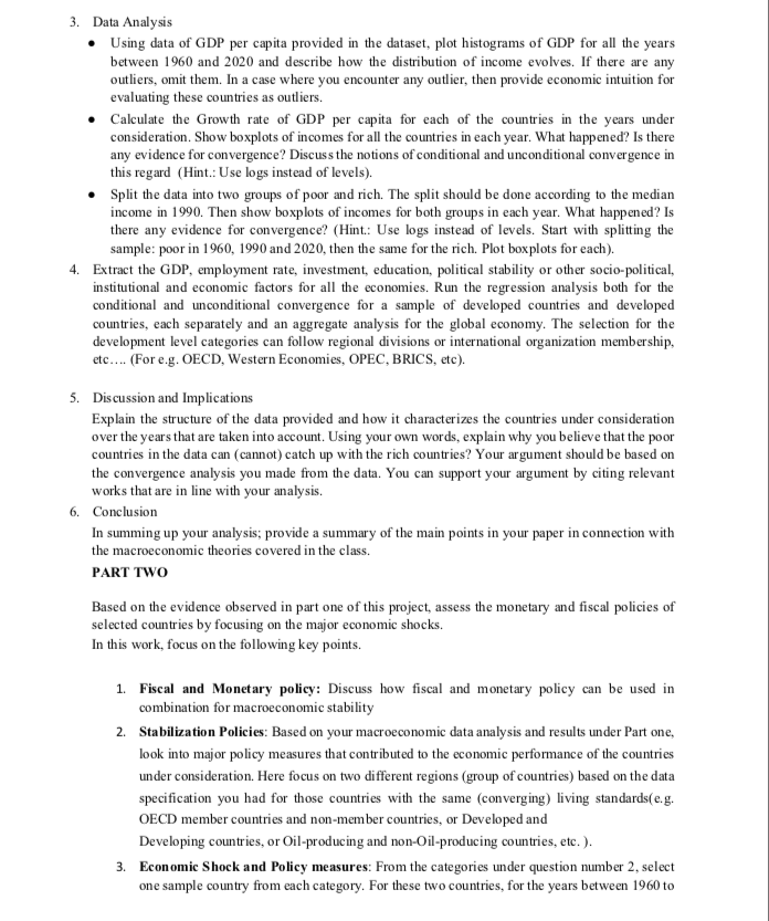 Solved 3. Data Analysis • Using data of GDP per capita | Chegg.com