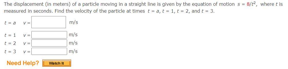 Solved The Displacement (in Meters) Of A Particle Moving In | Chegg.com