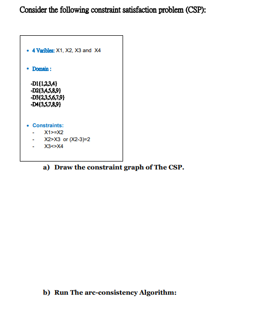 Solved Consider the following constraint satisfaction | Chegg.com