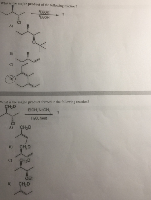 Solved What is the major product for each of the following? | Chegg.com