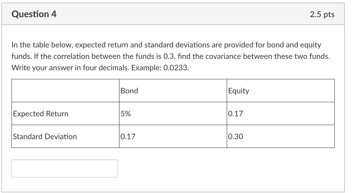In the table below, expected return and standard | Chegg.com
