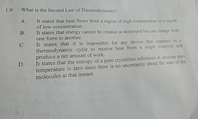 Solved 1.9 What Is The Second Law Of Thermodynamics? A. It | Chegg.com