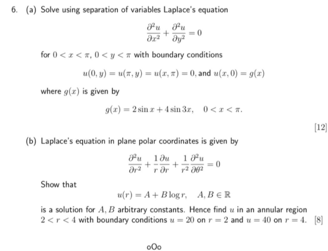 Solved 6. (a) Solve using separation of variables Laplace's | Chegg.com