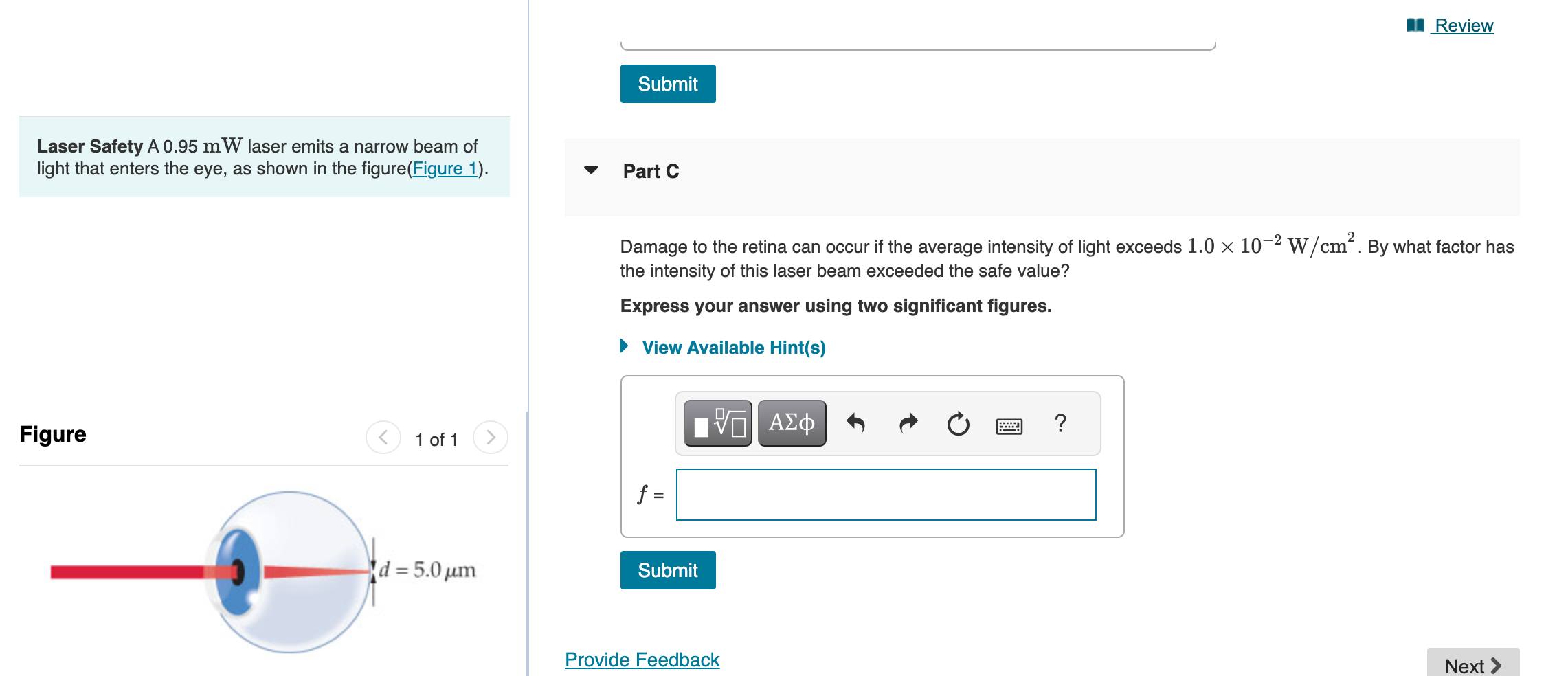 Solved Laser Safety A0.95 mW laser emits a narrow beam of