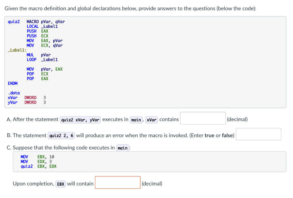Solved Given the macro definition and global declarations | Chegg.com