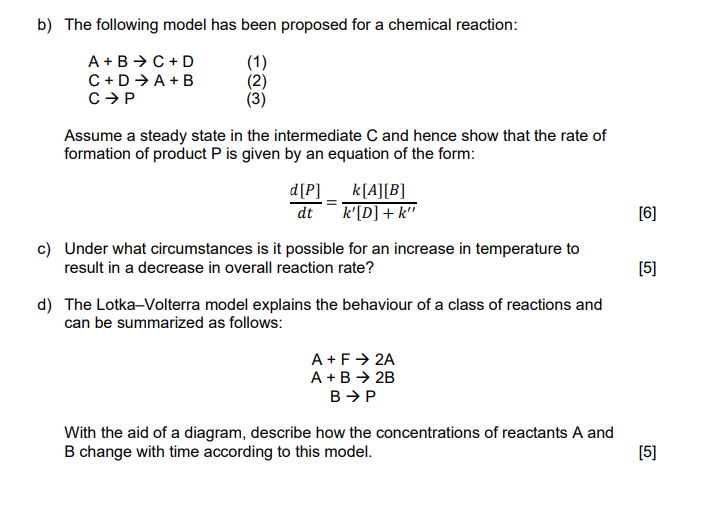 Solved B) The Following Model Has Been Proposed For A | Chegg.com