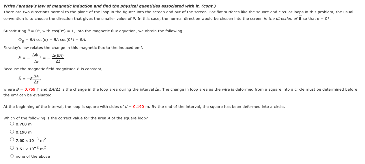 Solved Write Faraday's law of magnetic induction and find | Chegg.com