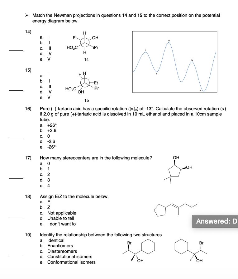 Solved Match The Newman Projections In Questions 14 And 1 Chegg Com