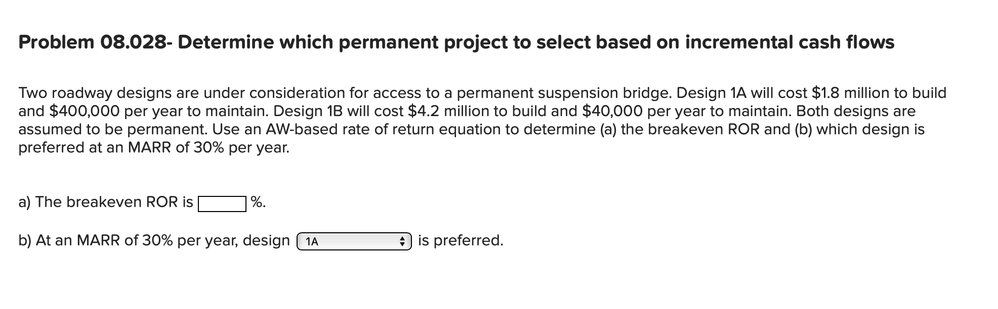 Solved Problem 08.028- Determine which permanent project to | Chegg.com