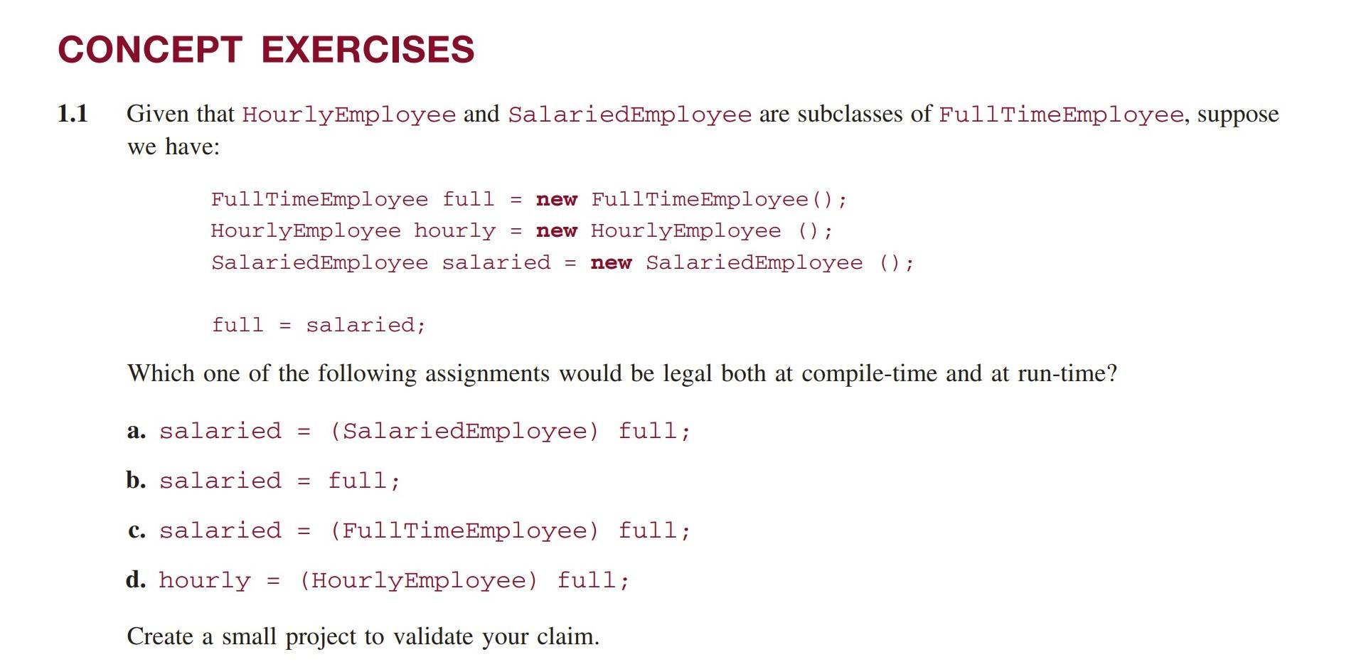 Solved CONCEPT EXERCISES 1.1 Given that HourlyEmployee and | Chegg.com