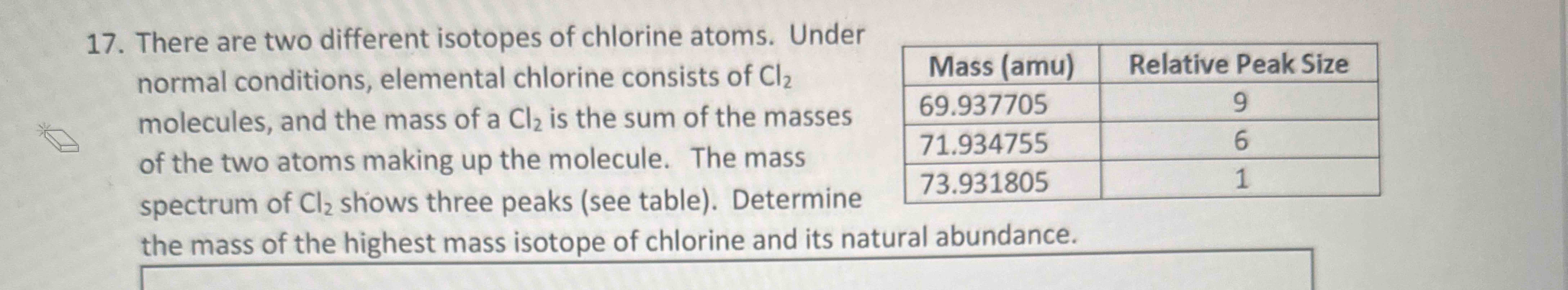 Solved There are two different isotopes of chlorine atoms.