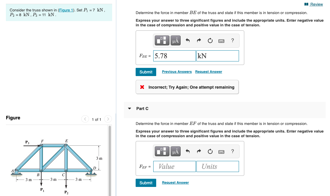 Solved 1 Review Consider the truss shown in (Figure 1). Set | Chegg.com