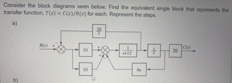 Solved Consider the block diagrams seen below. Find the | Chegg.com