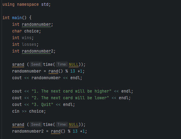 C++ High Low Card Game This is what I have attempted, | Chegg.com
