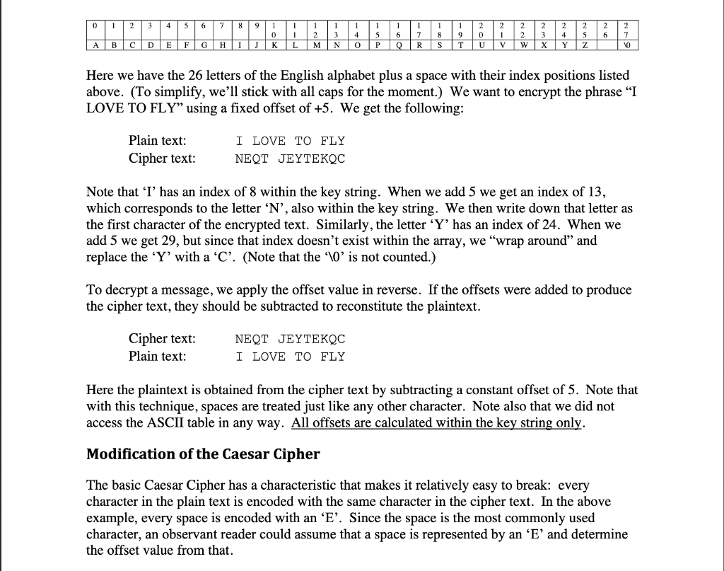 Program 1: Modified Caesar Cipher Basic Caesar Cipher | Chegg.com