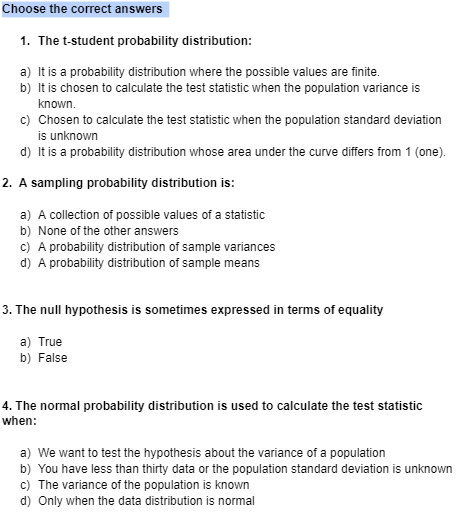 Solved 1. The t-student probability distribution: a) It is a | Chegg.com