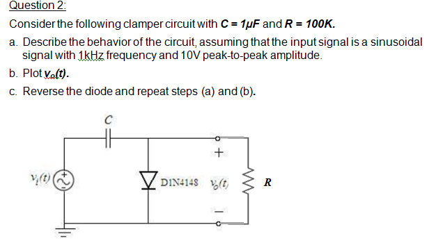 Solved Question 2 Consider the following clamper circuit | Chegg.com