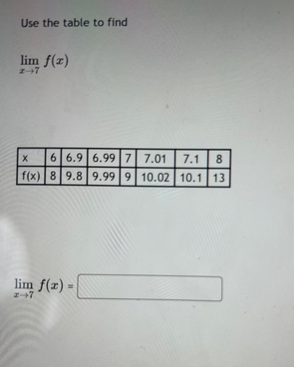 Solved Use The Table To Find Limx→7f(x) | Chegg.com