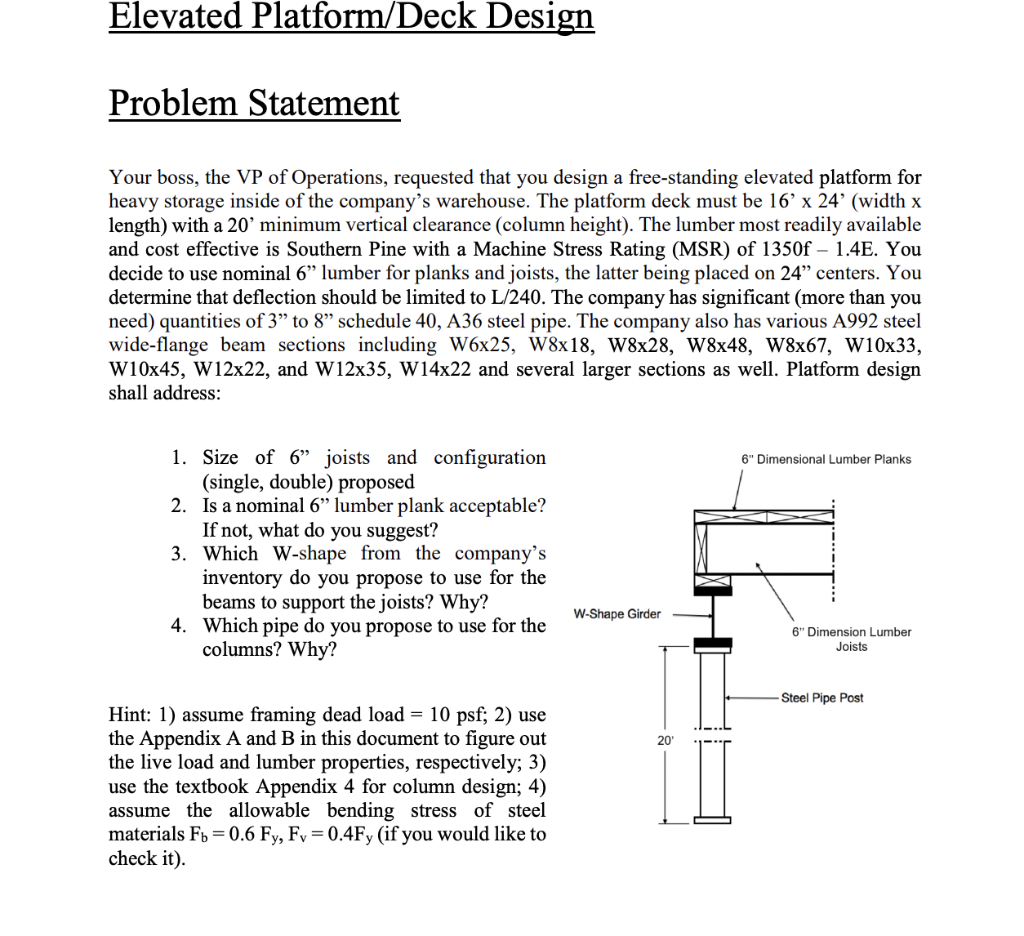 Elevated Platform/Deck Design Problem Statement Your | Chegg.com