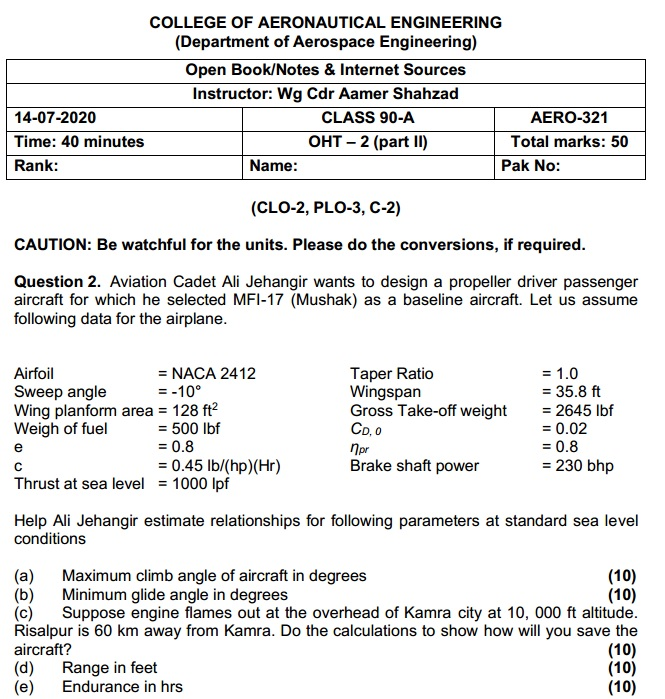 College Of Aeronautical Engineering Department Of Chegg Com