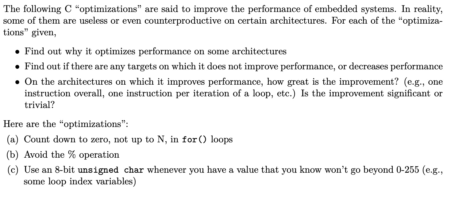 Solved The following C “optimizations” are said to improve | Chegg.com