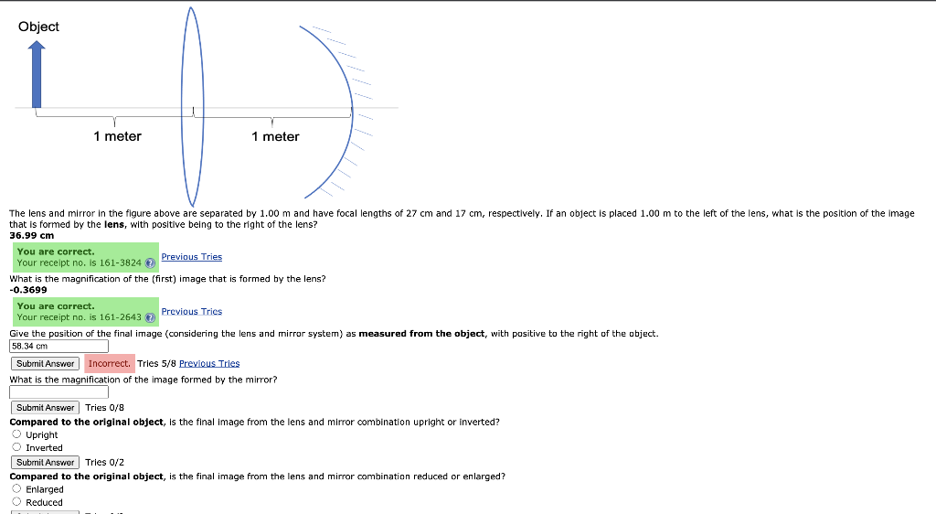 Solved Object 1 1 meter 1 meter The lens and mirror in the | Chegg.com