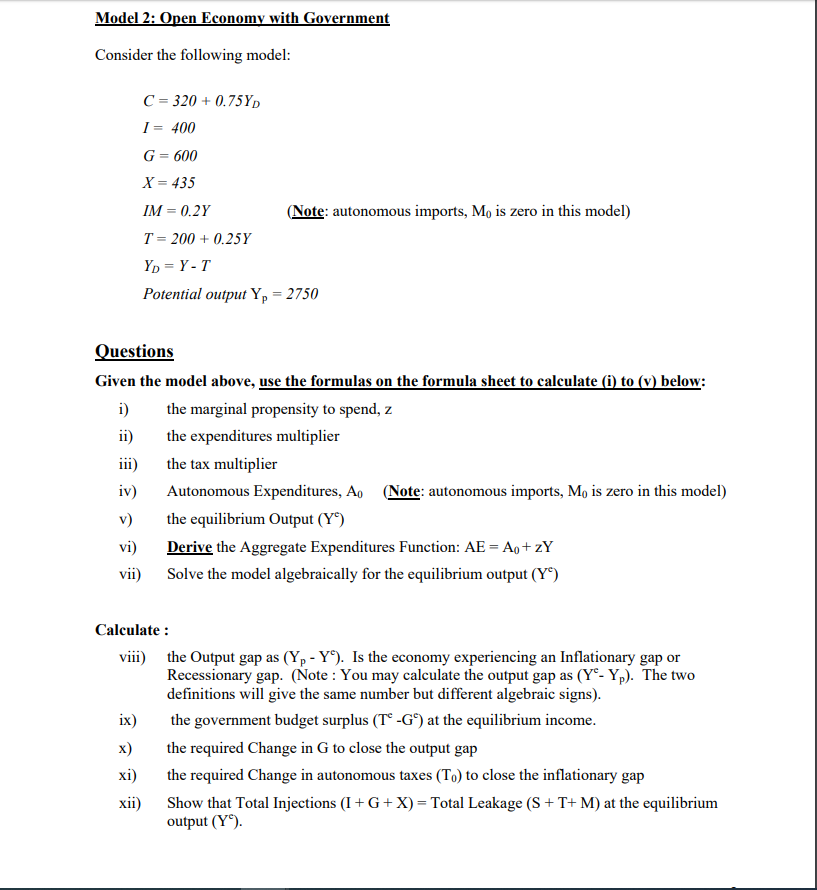 Solved Model 2 Open Economy With Government Consider The Chegg Com