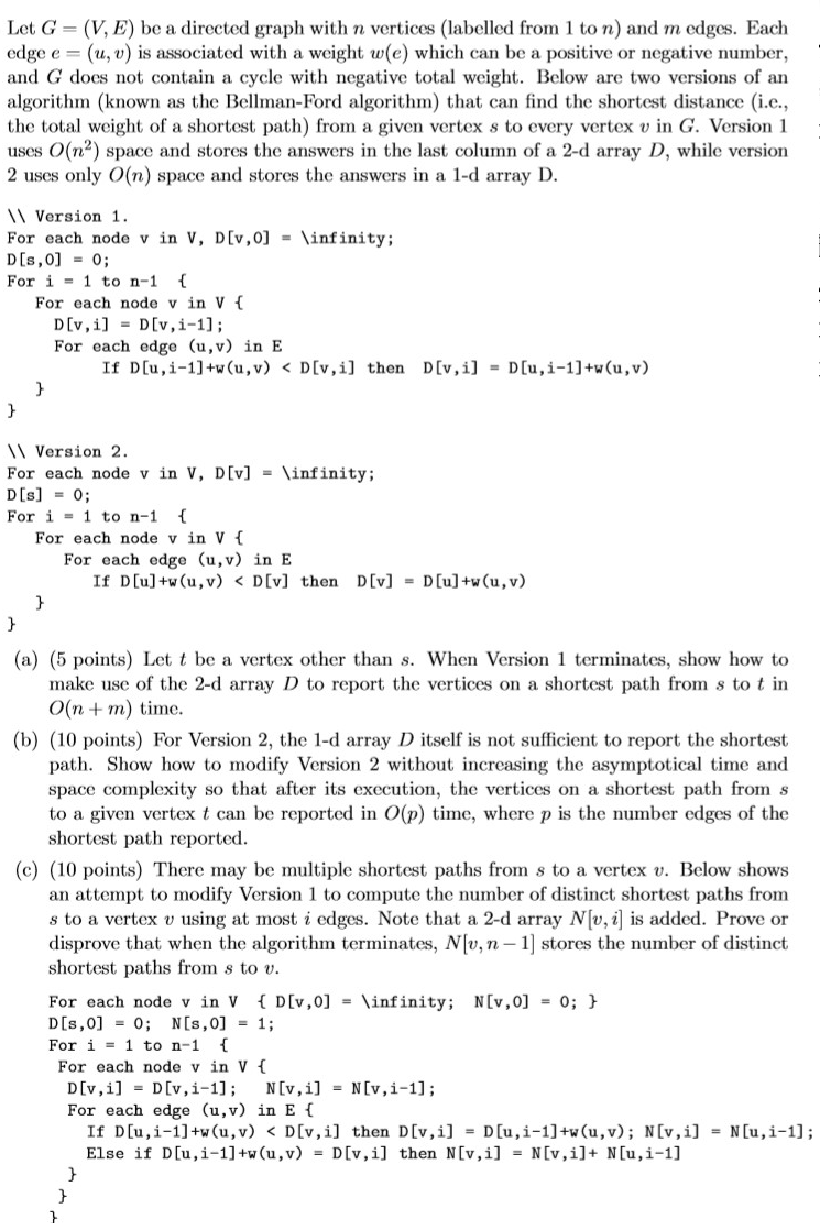 Let G = (V, E) be a directed graph with n vertices | Chegg.com