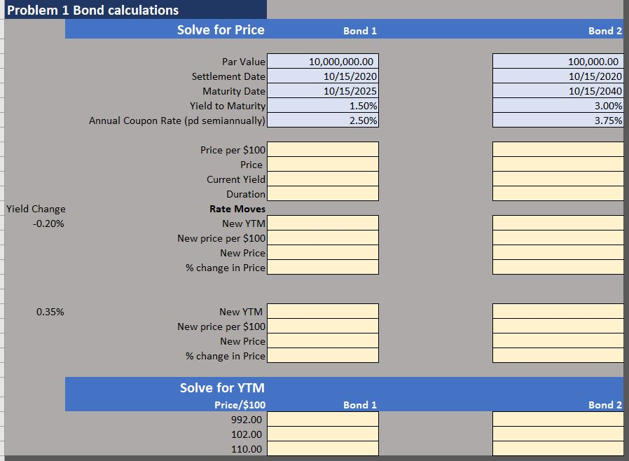 Solved Problem 1 Bond calculations Solve for Price Bond 1 | Chegg.com