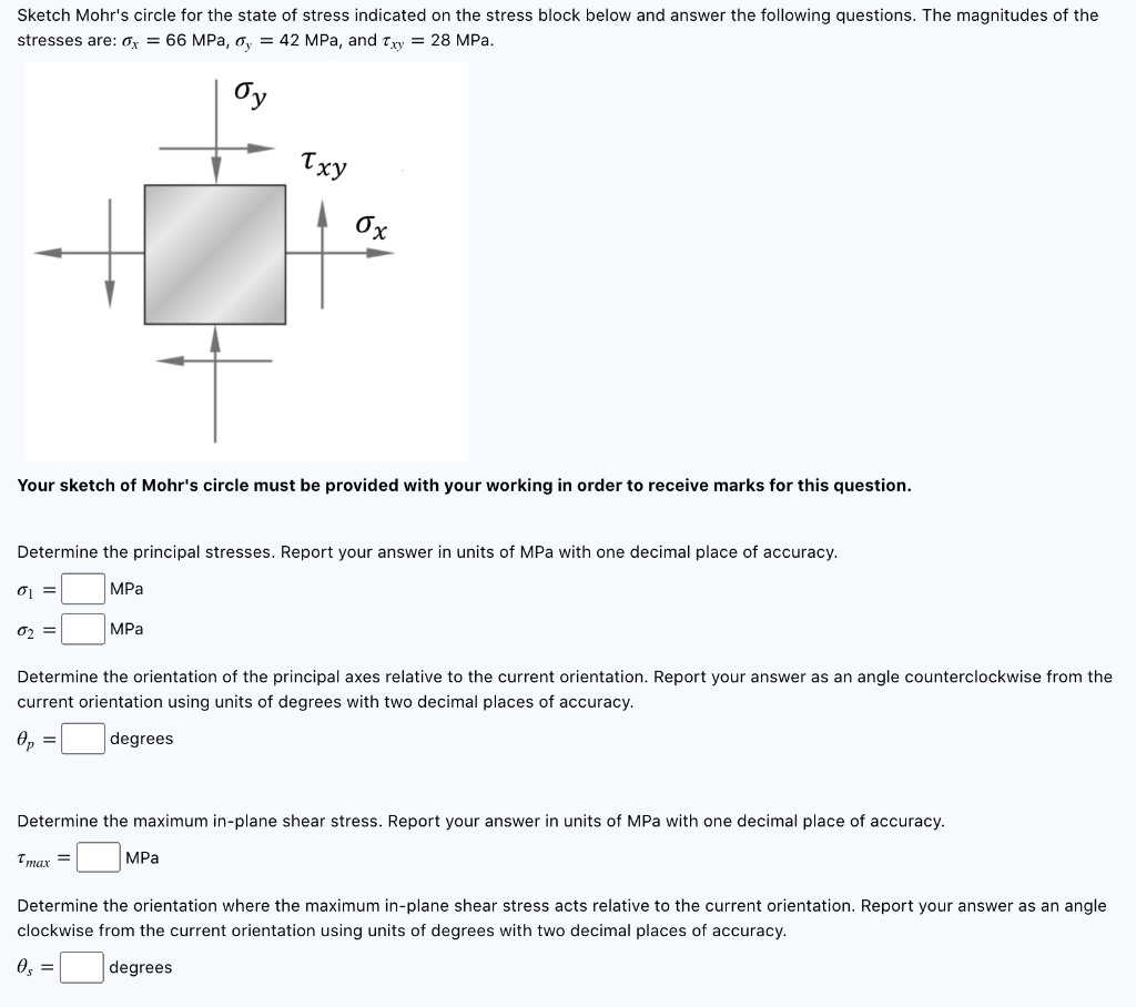 Solved Sketch Mohr's Circle For The State Of Stress | Chegg.com