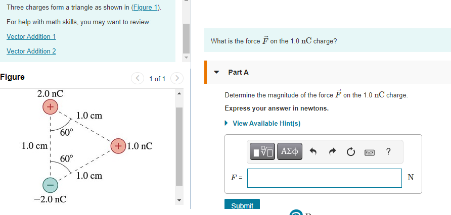 Solved Three charges form a triangle as shown in (Figure 1 