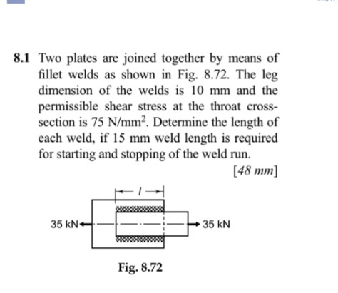 Solved 8 1 Two Plates Are Joined Together By Means Of Fillet Chegg Com